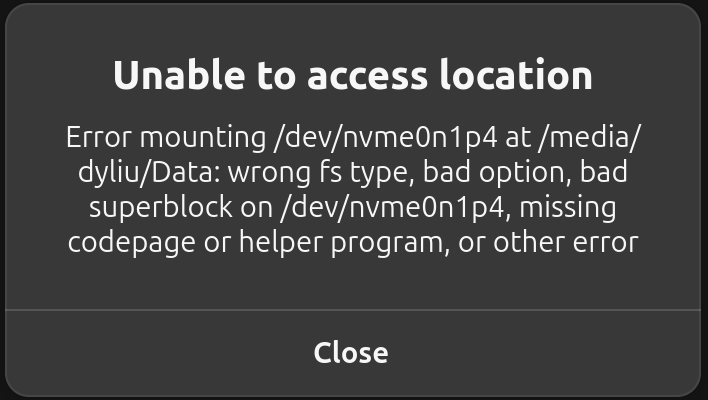 Fix 'Unable-to-acess-location' error when mount disk
